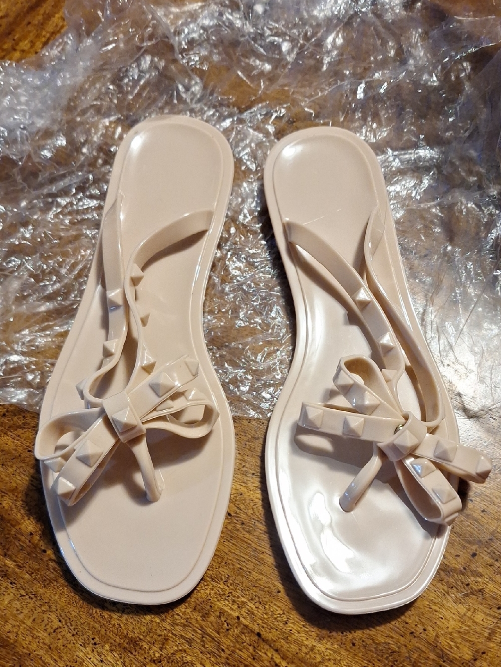 Source Unknown Nude Beige Bow Jelly Thong Sandals